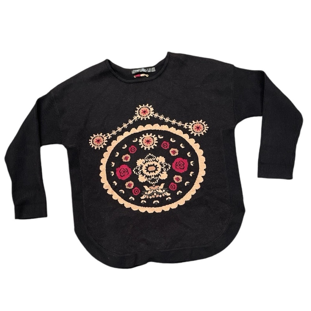 GABBY ISABELLA L black soft knit pattern long sleeve with lacing detail back